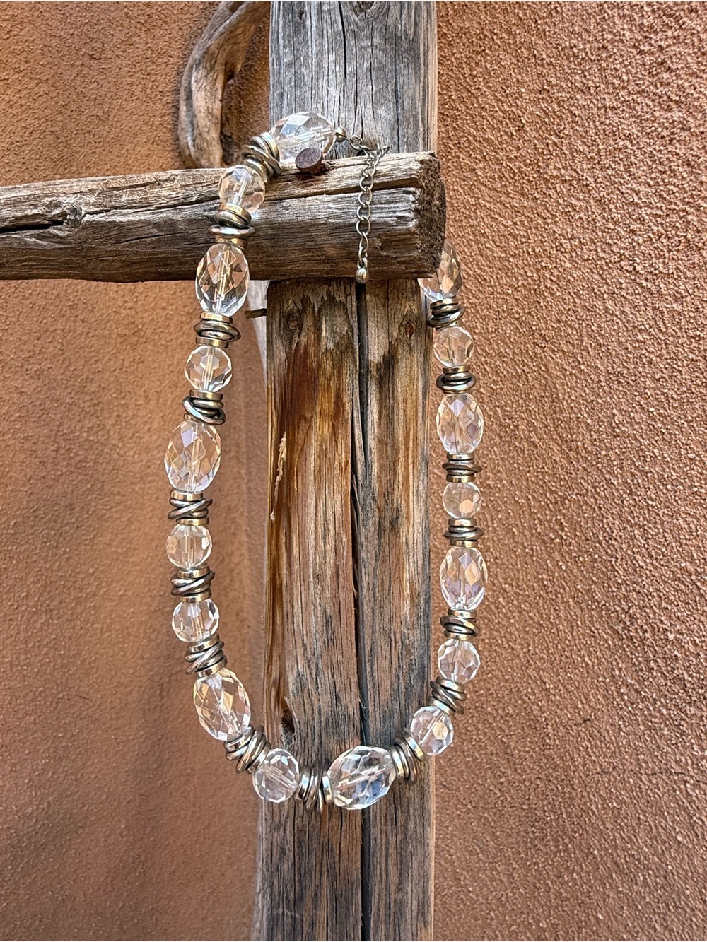 Cookie Lee Clear Crystal Bead Necklace with Silver Accents